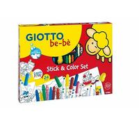 GIOTTO be-bè 1st Stick & Colour Set for Young Children, Colouring Felt Tips/Wax Crayons/Template Cards, Assorted Colours, Super Washable, For School & Home