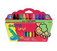 Giotto be-bè Large Wax Crayons, 10 Assorted Colours, Super-Washable, Ideal for Children and Schools