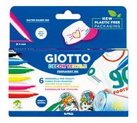 GIOTTO Decor Textile Fabric Pen Markers for Children, Box of 6 Assorted Colours, Clothes/Bags/T-Shirts, Dress Up, Ideal for Home and Schools