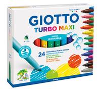 GIOTTO Turbo Maxi Super Washable Felt Tip Fibre Pens, Large Tip Nib 5mm, 24 Assorted Colours, Ideal for Children, Parties and Schools