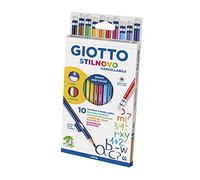 GIOTTO Stilnovo Intense Colours Colouring Pencils, 10 Pieces with Eraser Ends, Sharpener Included, Assorted Colours, For Children, Parties and Schools