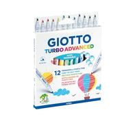 GIOTTO Turbo Advanced Super Washable Felt Tip Fibre Pens, Fine Tip Nib 2.8mm, 12 Assorted Colours, Ideal for Children, Parties and Schools
