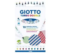 GIOTTO Turbo Dobble Dual Nip Felt Tip Fibre Pens, Fine & Conical Tip, 10 Assorted Colours, For Children, Parties and Schools