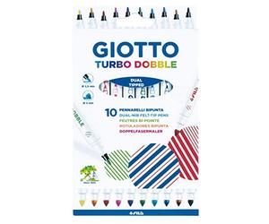 GIOTTO Turbo Dobble Dual Nip Felt Tip Fibre Pens, Fine & Conical Tip, 10 Assorted Colours, For Children, Parties and Schools