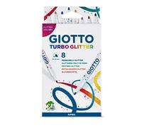 GIOTTO Turbo Glitter Ink Felt Tip Pens Fine Tip Nib 8 Colours | Super Washable, Fine Tip Nib 2.8mm, Assorted Colours, For Children, Parties & Primary Schools