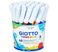 GIOTTO Turbo Maxi Super Washable Felt Tip Fibre Pens, 48 Pens, Large Tip Nib 5mm, Assorted Colours, For Children, Parties and Schools