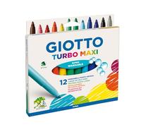 GIOTTO Turbo Maxi Super Washable Felt Tip Fibre Pens, Large Tip Nib 5mm, 12 Assorted Colours, Ideal for Children, Parties and Schools