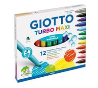 GIOTTO Turbo Maxi Super Washable Felt Tip Fibre Pens, Large Tip Nib 5mm, 12 Assorted Colours, For Children, Parties and Schools