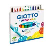 GIOTTO Turbo Maxi Super Washable Felt Tip Fibre Pens, Large Tip Nib 5mm, 12 Assorted Colours, Ideal for Children, Parties and Schools