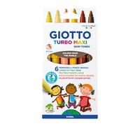 GIOTTO Turbo Maxi Super Washable Felt Tip Fibre Pens, Large Tip Nib 5mm, 6 Skin Tone Assorted Colours, Ideal for Children, Parties and Schools