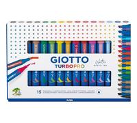 Giotto Turbo Pro Dual Tip Marker Pens, Round Shape, Assorted Colors, Pack of 15