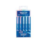 GIOTTO Turbo Pro Felt Tip Fibre Pens, Dual Tip, Assorted Candy Colours, 5 Pieces, Ideal for Children, Parties and Schools