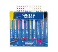 GIOTTO Turbo Pro Felt Tip Fibre Pens, Dual Tip, Assorted Primary Colours, 10 Pieces, Ideal for Children, Parties and Schools