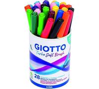 Giotto Turbo Soft Brush, Brush Tip Markers, Metal Pot, Water Soluble Brush Tip, Assorted Colors, 28 Count