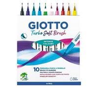 GIOTTO Turbo Soft Brush Felt Tip Fibre Pens 10 Assorted Intense Colours | Soft Nib, Water Soluble, Lettering, For Children, Parties & Primary Schools