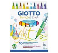 GIOTTO Turbo Soft Brush Felt Tip Fibre Pens 10 Assorted Pastel Colours | Soft Nib, Water Soluble, Lettering, For Children, Parties & Primary Schools