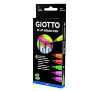 GIOTTO Turbo Soft Brush Felt Tip Fibre Pens 6 Assorted Fluorescent Colours | Soft Nib, Water Soluble, Lettering, For Children, Parties & Primary Schools