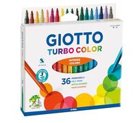GIOTTO Turbocolor Felt Tip Fibre Pens, Fine Tip Nib 2.8mm, 36 Assorted Colours, Ideal for Children, Parties and Schools