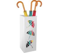 GIOTUK Metal Umbrella Stand Free Standing Square Holder Rack with Hooks, Decorative Slim Umbrella Storage Organizer for Hallway Entryway Home Office Hotel (Black/White, 42cm)