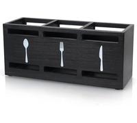 GIOTUK Wooden Silverware Caddy - 3 Compartment Flatware Cutlery Holder, Black Wood Utensil Organizer for Kitchen Countertop, Buffet, BBQ, Camping & Parties - Spoon Fork Knife Storage Box