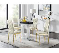 Giovani 4 Grey Dining Table & 4 Velvet Milan Gold Leg Chairs FurnitureboxUK Cream One Size