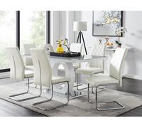 Giovani 6-Seater Grey Glass Dining Table and 6 Lorenzo Faux Leather Dining Chairs FurnitureboxUK White One Size
