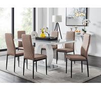 Giovani 6-Seater Grey Glass Dining Table and 6 Milan Faux Leather Dining Chairs FurnitureboxUK Beige One Size