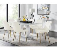 Giovani 6-Seater Grey Glass Dining Table and 6 Pesaro Soft Velvet Dining Chairs FurnitureboxUK Cream One Size