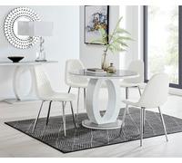 FurnitureboxUK Giovani 100cm 4-Seater Round High Gloss & Glass Dining Table in Grey FurnitureboxUK Grey