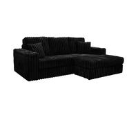 Giovanni 3 Seater Cinema Fabric Chunky Cord Sofa with Footstool LUXURY LIFE Black One Size