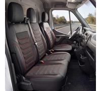 GIOVANNI BUTTI Car Seat Covers Universal 2+1 for Renault Master (2011-2023), Opel Movano (2011-2021) - Nissan NV400 (2011-2021) Pique Fabric, Black Red, Front Seat Set Right Passenger Seat Split