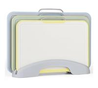 GIOVARA Colour Coded Chopping Boards 3 Packs Plastic Chopping Boards with Storage Stand, Plastic Cutting Board with Stand, Prevents Cross Contamination of Different Food, Dishwasher Safe