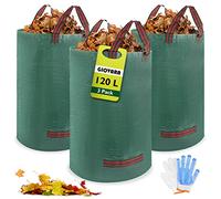 GIOVARA Heavy Duty Garden Waste Bags 120L x 3 Reinforced Reusable Sacks with Handles, Tear-Resistant Garden Storage Bags for Grass Clippings, Leaves, Green Waste