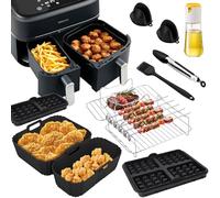 GIOVARA Silicone Air Fryer Liners for Ninja Foodi Air Fryer AF300UK, Black Rectangular Silicone Air Fryer Liners for Double Stack SL400UK Tower T17088 Dual Zone Air Fryer