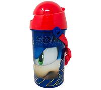 GIOVAS Sonic The Hedgehog Children's Bottle with Strap 500ml Sonic The Hedgehog Bottle Robot Pop Up, Birthday Gift Boy
