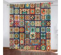 GIOVIA Boho Style Blackout Curtains 2 Panels 27" Wide x 63" Drop Room Darkening Polyester Fabric Eyelet Curtain 3D Retro Geometric Curtains Thermal Insulated Window Drapes for Kids Bedroom