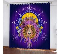 GIOVIA Boho Style Blackout Curtains 2 Panels 46" Wide x 54" Drop Room Darkening Polyester Fabric Eyelet Curtain 3D Lion Curtains Privacy Protect Window Drapes for Living Room