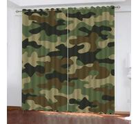 GIOVIA Camouflage Blackout Curtains 2 Panels 42" Wide x 54" Drop Room Darkening Polyester Fabric Eyelet Curtain 3D Abstract Geometry Curtains Noise Reducing Window Drapes for Kids Bedroom