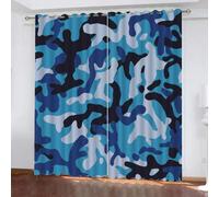 GIOVIA Camouflage Blackout Curtains 2 Panels 42" Wide x 63" Drop Room Darkening Polyester Fabric Eyelet Curtain 3D Abstract Geometry Curtains Energy Saving Window Drapes for Kids Bedroom