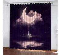 GIOVIA Elk Blackout Curtains 2 Panels 27" Wide x 63" Drop Room Darkening Polyester Fabric Eyelet Curtain 3D Starry Sky Moon Curtains Thermal Insulated Window Drapes for Kids Bedroom