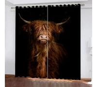 GIOVIA Highland Cattle Blackout Curtains 2 Panels 27" Wide x 63" Drop Room Darkening Polyester Fabric Eyelet Curtain 3D Farm Cow Curtains Thermal Insulated Window Drapes for Kids Bedroom