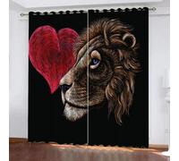 GIOVIA Lion Blackout Curtains 2 Panels 27" Wide x 63" Drop Room Darkening Polyester Fabric Eyelet Curtain 3D Vintage Lion Curtains Thermal Insulated Window Drapes for Kids Bedroom