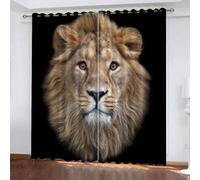 GIOVIA Lion Blackout Curtains 2 Panels 42" Wide x 54" Drop Room Darkening Polyester Fabric Eyelet Curtain 3D Animal Lion Curtains Noise Reducing Window Drapes for Kids Bedroom