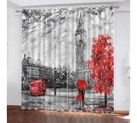 GIOVIA London Big Ben Blackout Curtains 2 Panels 27" Wide x 63" Drop Room Darkening Polyester Fabric Eyelet Curtain 3D Art Painting Curtains Thermal Insulated Window Drapes for Kids Bedroom