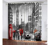 GIOVIA London Big Ben Blackout Curtains 2 Panels 46" Wide x 90" Drop Room Darkening Polyester Fabric Eyelet Curtain 3D Art Painting Curtains Noise Reducing Window Drapes for Living Room
