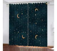 GIOVIA Starry Sky Blackout Curtains 2 Panels 42" Wide x 54" Drop Room Darkening Polyester Fabric Eyelet Curtain 3D Stars Moon Curtains Noise Reducing Window Drapes for Kids Bedroom