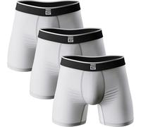 Giovici Mens Boxers Bamboo Anti Chafing Soft Comfortable Boxer Briefs Longer Leg - Boxer Shorts Multipack - Moisture Wicking Technology (3 Pack, White, S)