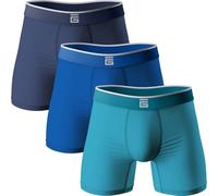 Giovici Mens Boxers Bamboo Anti Chafing Soft Comfortable Boxer Briefs Longer Leg - Boxer Shorts Multipack - Moisture Wicking Technology (3 Pack, Blues, S)