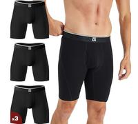 Giovici Mens Long Leg Boxers Bamboo Viscose Anti Chafing Ultra Cooling Underwear with or without Fly Sweat-Wicking Underpants (S, 3PK, Black Long Fly)
