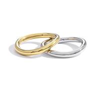 GIOXRNO Waterproof Ring Set Gold Stackable Rings for Women Non Tarnish - Silver Gold Wave Dainty Ring Band - Water Resistant Never Fades Two-Toned Stacking Ring, Size 8, Stainless Steel, No Gemstone